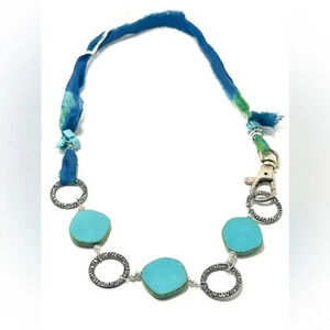 Artisan made Necklace with Sari Fabric, Pewter and Czech Glass​​